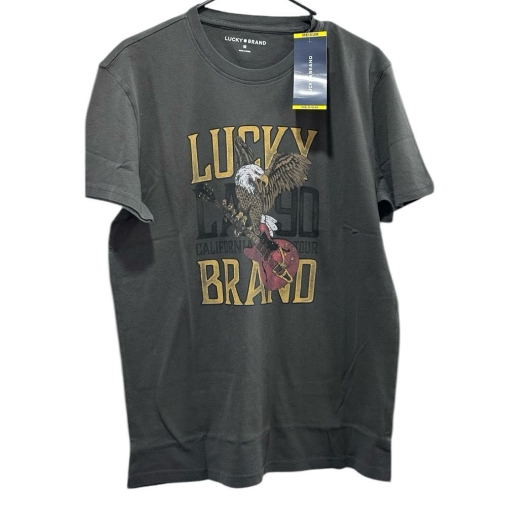 Lucky Brand Men's Graphic Print Crew Neck Soft Short Sleeve T-Shirt Black Size M